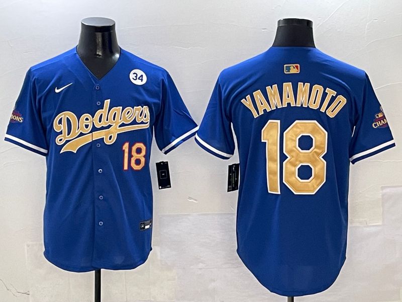 Men Los Angeles Dodgers #18 Yamamoto Blue Gold Game Nike 2025 MLB Jersey style 4